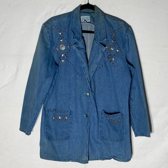 Vintage Pado Oversized Bedazzled Denim Jacket M - Picture 16 of 16